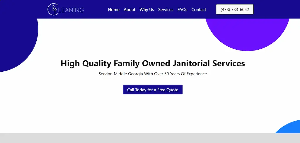 The home page of the BP Cleaning website.