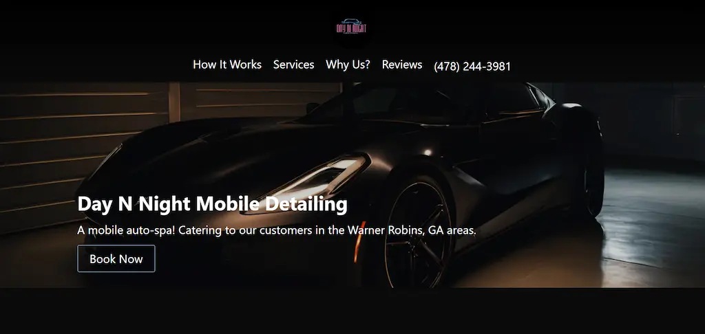 The home page of the day n night mobile detailing website.