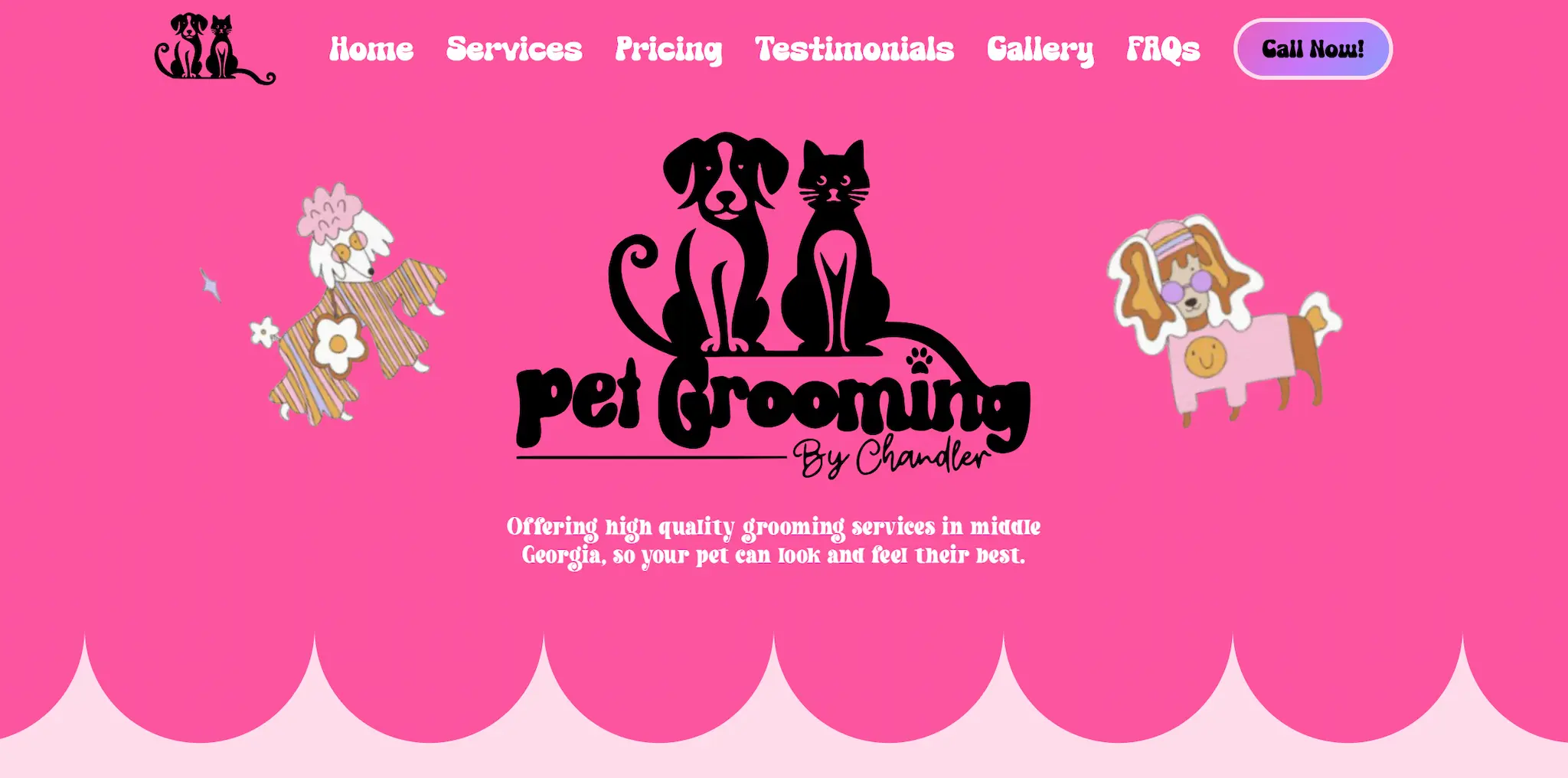 The home page of the pet grooming by chandler website.